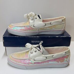 Women's Sperry Bahama White Iridescent Sequin Boat Shoes